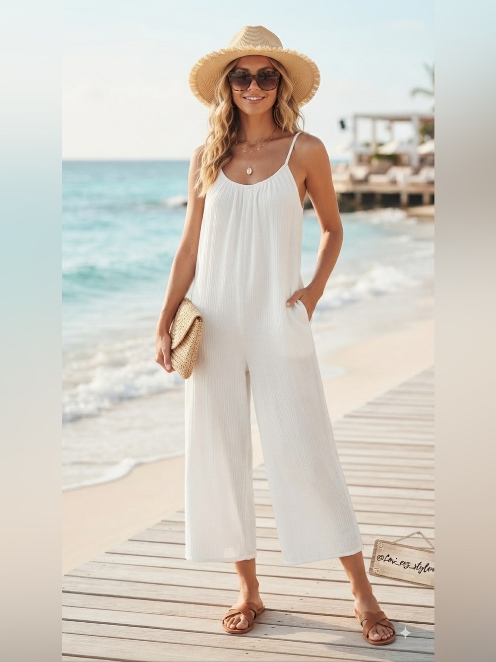 Sleeveless White Wide-Leg Summer Jumpsuit